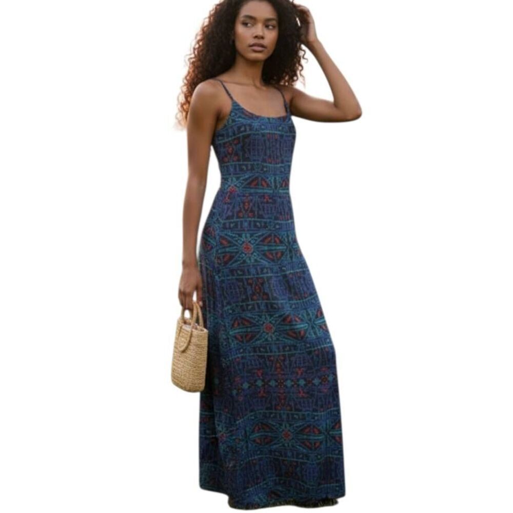 FOREVER 21 BLACK & BLUE AZTEC PRINT MAXI DRESS SZ.L NWT.